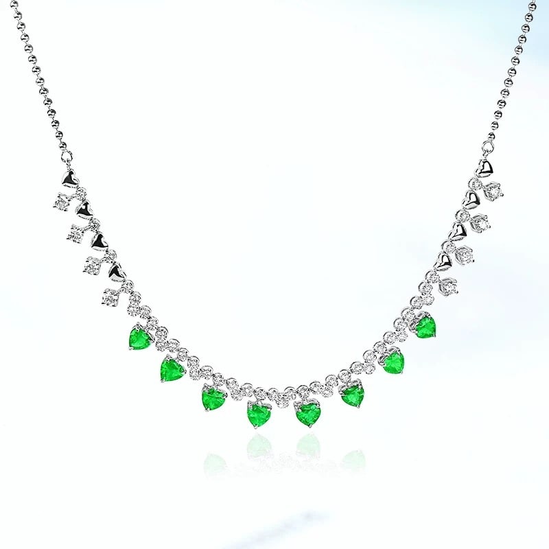 14k Gold 2.77 Ctw Natural Emerald & Diamond Necklace (1 of 6)