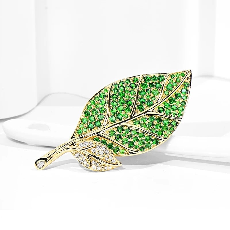 14k Gold 2.96 Ctw Natural Tsavorite & Diamond Brooch/pendant( Without Chain ) (1 of 6)