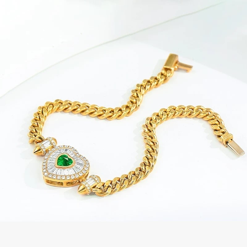 14k Gold 1.69 Ctw Natural Emerald & Diamond Bracelet - 3