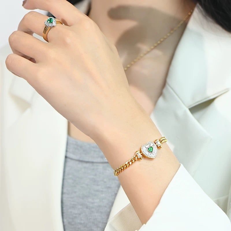 14k Gold 1.69 Ctw Natural Emerald & Diamond Bracelet - 4