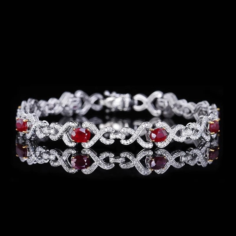 14k Gold 4.29 Ctw Vivid Red Natural Ruby & Diamond Bracelet (1 of 5)