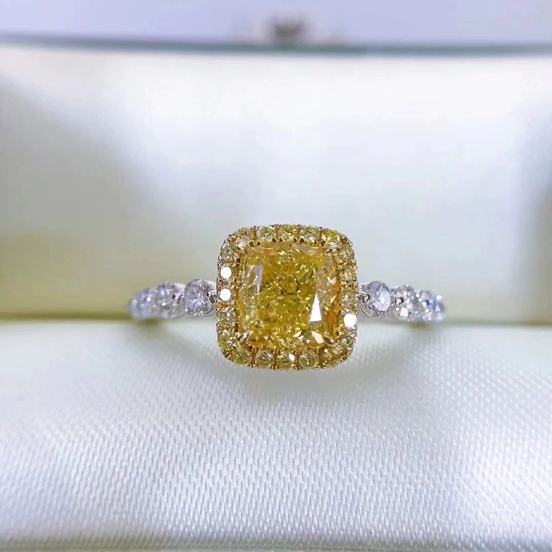 14k Gold 1.57 Ctw Natural Yellow Diamond & Diamond Ring (1 of 5)
