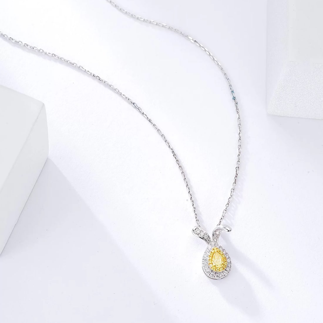14k Gold 0.35 Ctw Natural Yellow Diamond & Diamond Necklace - 4