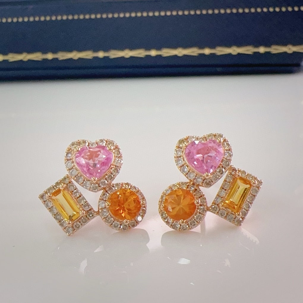 14k Gold 1.48 Ctw Natural Sapphire & Diamond Earrings: Ref:230947076 // gold content:14k gold // main gemstone:sapphire // shape:multiply // carat weight:1. 16ct // color:color // treatment:natural // // adjacent gemstone 2 : diamond // shape:round //