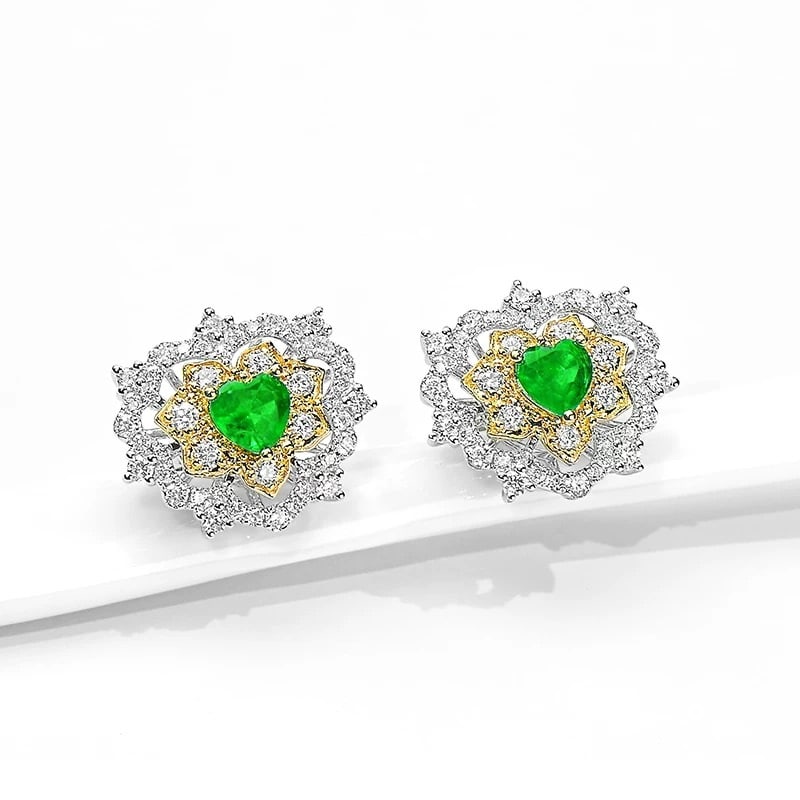 14k Gold 1.34 Ctw Natural Emerald & Diamond Earrings (1 of 6)