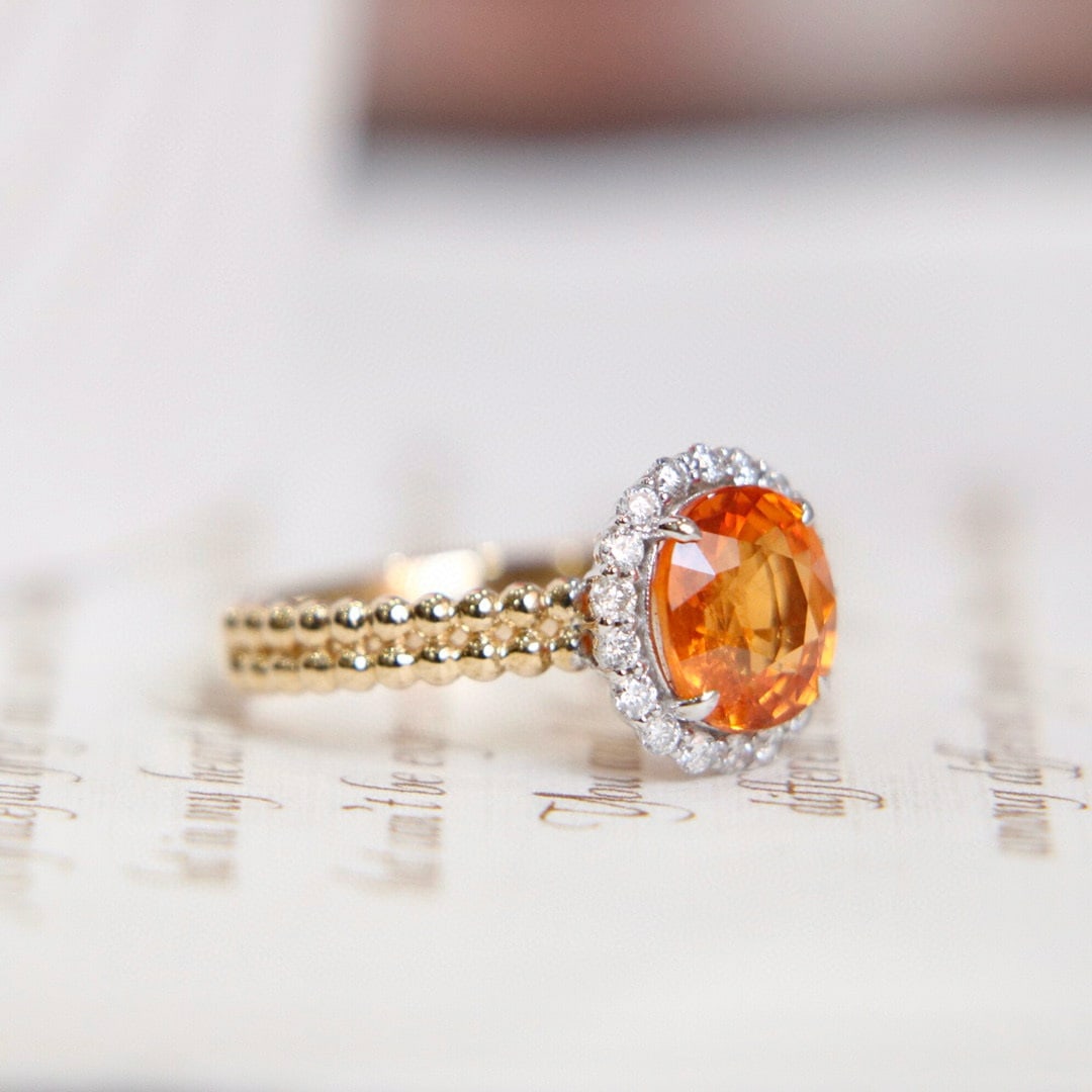 14k Gold 3.07 Ctw Natural Spessartine & Diamond Ring - 2