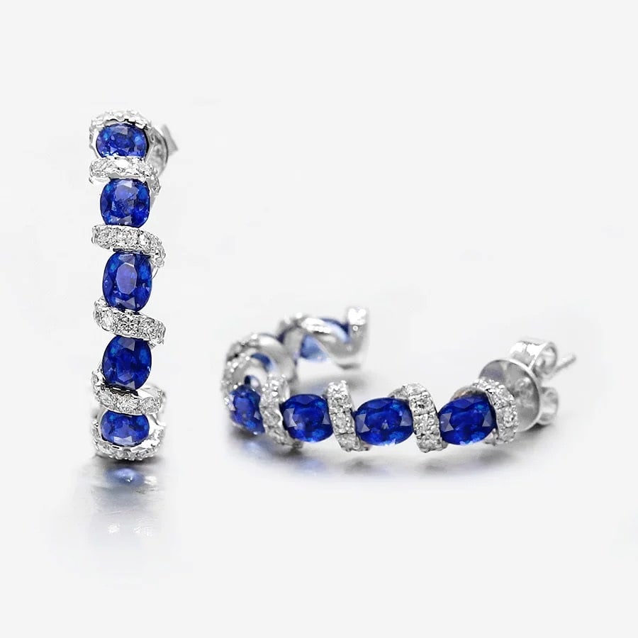14k Gold 4.02 Ctw Vivid Blue Natural Sapphire & Diamond Earrings (1 of 5)