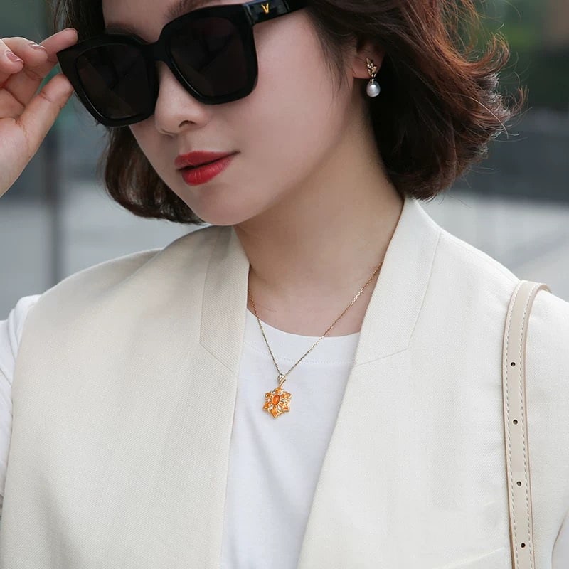 14k Gold 2.5 Ct Natural Spessartine & Diamond Pendant( Without Chain ) - 2