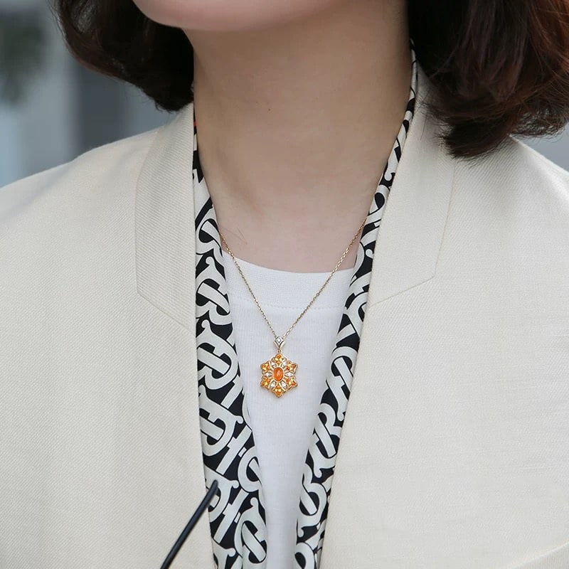 14k Gold 2.5 Ct Natural Spessartine & Diamond Pendant( Without Chain ) - 4