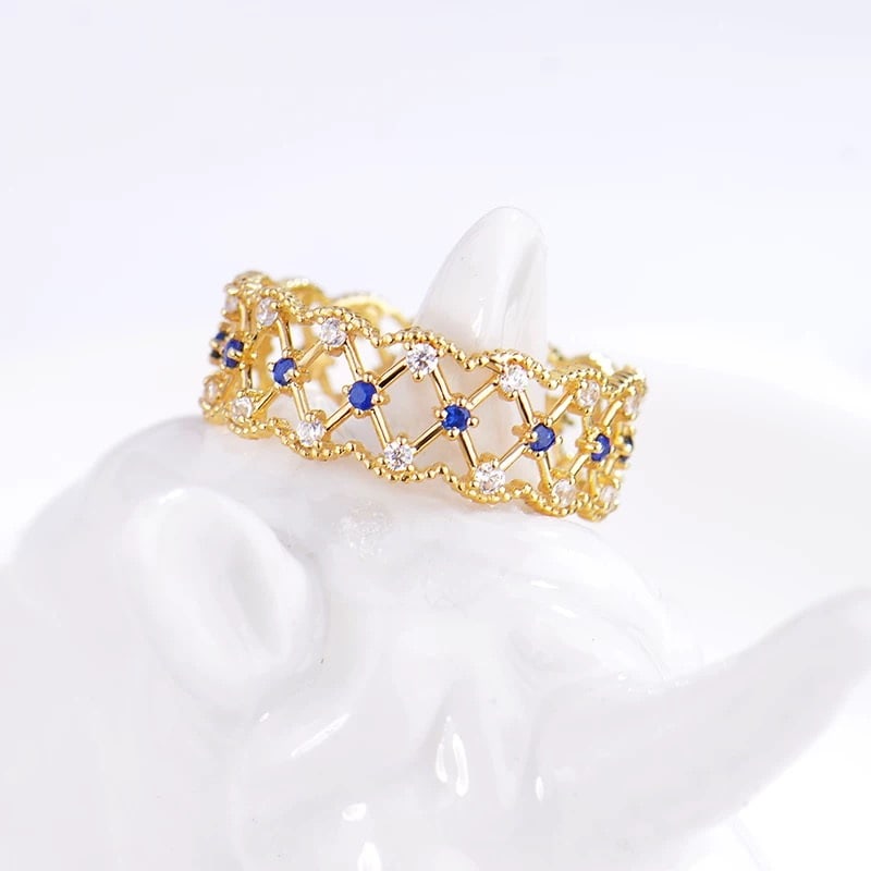 14k Gold 0.46 Ctw Natural Sapphire & Diamond Ring: Ref:230947097 // gold content:14k gold // ring size:7. 25us // // main gemstone:sapphire // shape:round // carat weight:0. 18ct // color:blue // treatment:natural // cut grade:g // // adjacent