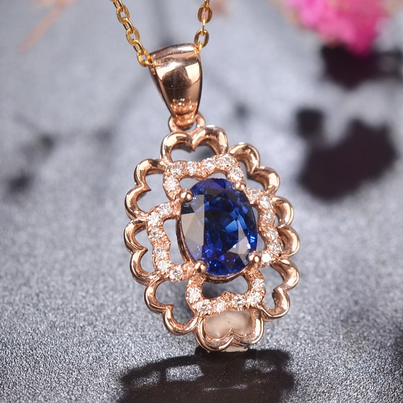 14k Gold 1.17 Ctw Natural Sapphire & Diamond Pendant( Without Chain ) - 4