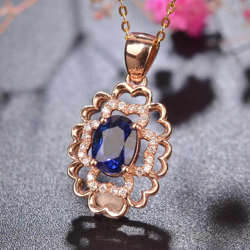 14k Gold 1.17 Ctw Natural Sapphire & Diamond Pendant( Without Chain ) - 5