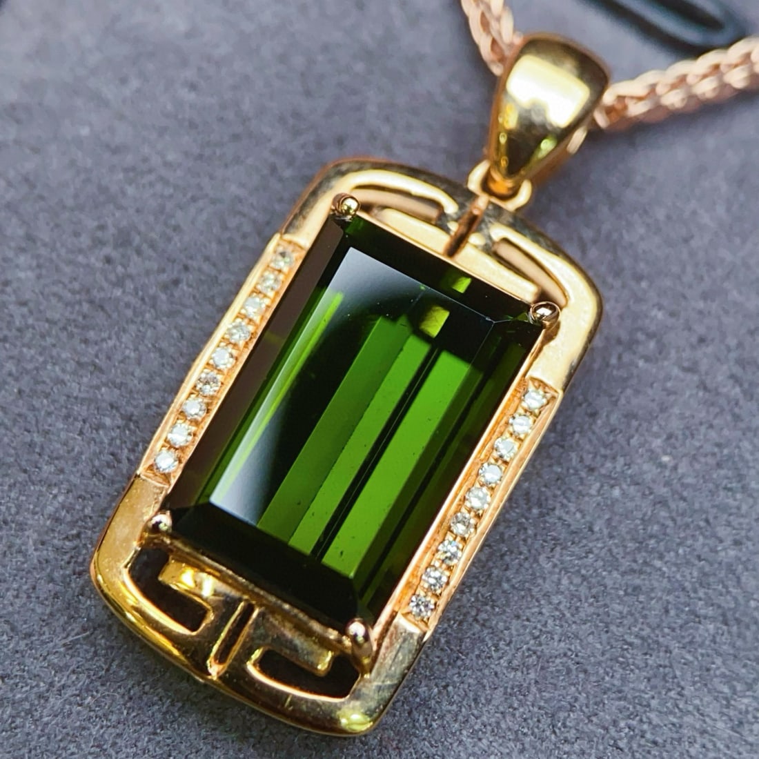 14k Gold 4.55 Ctw Natural Tourmaline & Diamond Pendant( Without Chain ) - 4