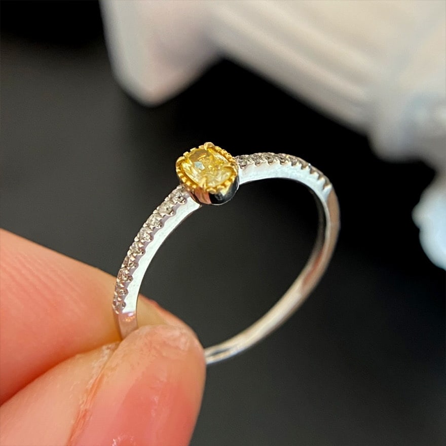 14k Gold 0.30 Ctw Natural Yellow Diamond & Diamond Ring - 5