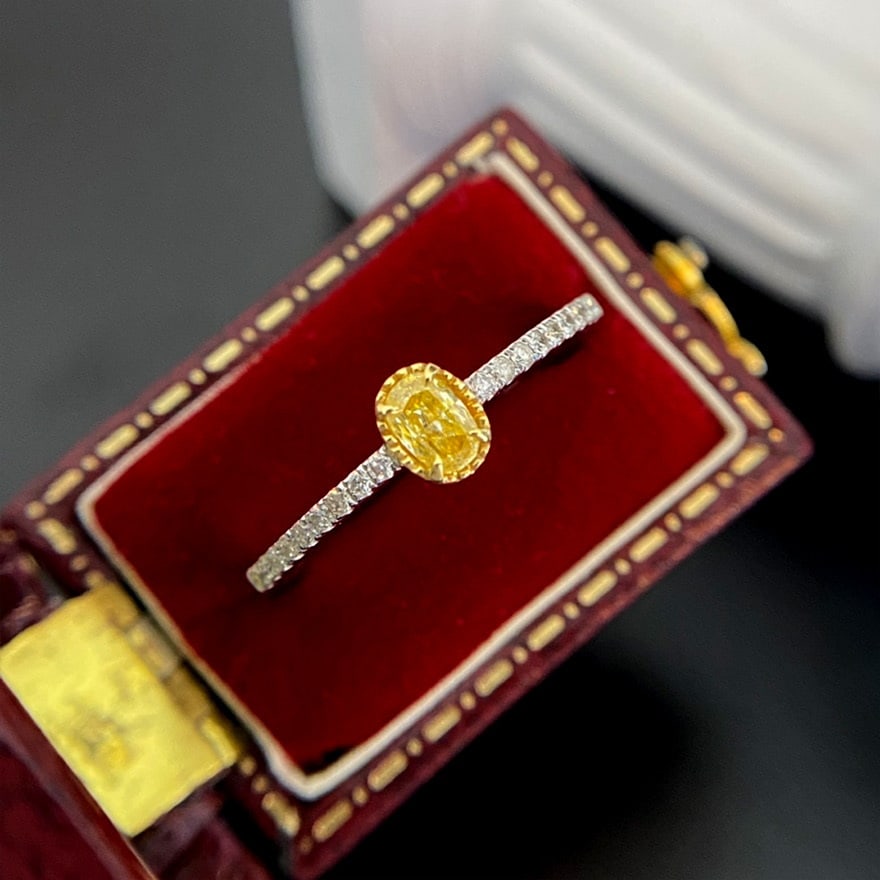 14k Gold 0.30 Ctw Natural Yellow Diamond & Diamond Ring - 8