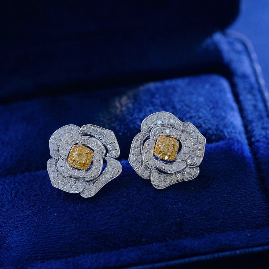 14k Gold 1.20 Ct Natural Color Diamond & Flowers Earrings (1 of 7)