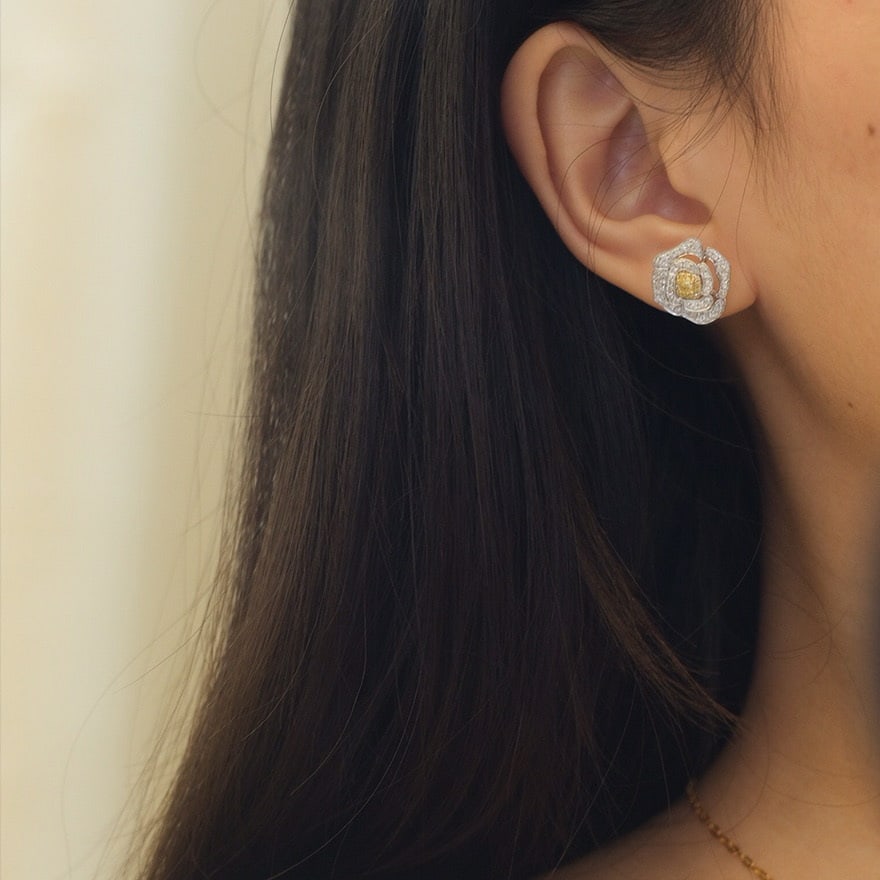 14k Gold 1.20 Ct Natural Color Diamond & Flowers Earrings - 6