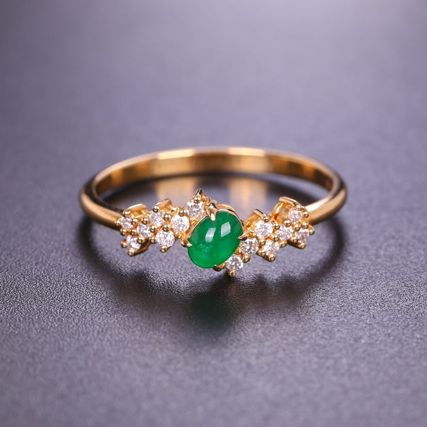 14k Gold 0.33 Ctw Vivid Green Natural Emerald & Diamond Ring (1 of 6)