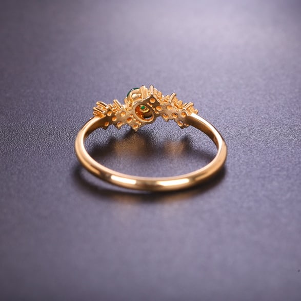 14k Gold 0.33 Ctw Vivid Green Natural Emerald & Diamond Ring - 3