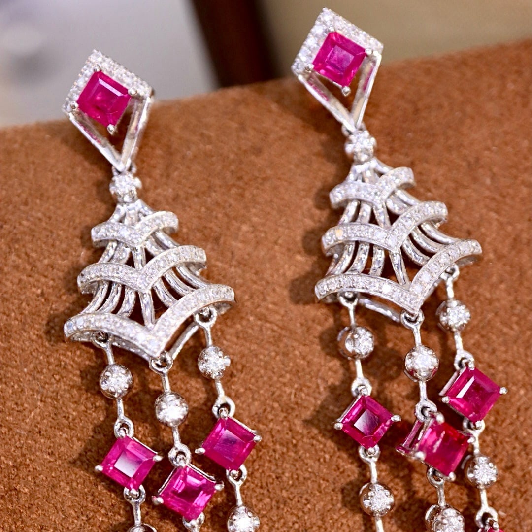 14k Gold 6.56 Ctw Natural Ruby & Diamond Earrings - 2