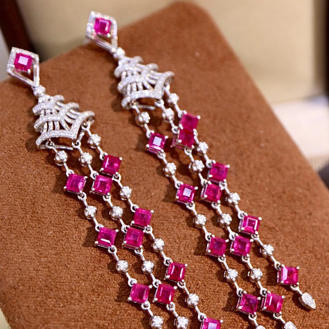 14k Gold 6.56 Ctw Natural Ruby & Diamond Earrings - 3