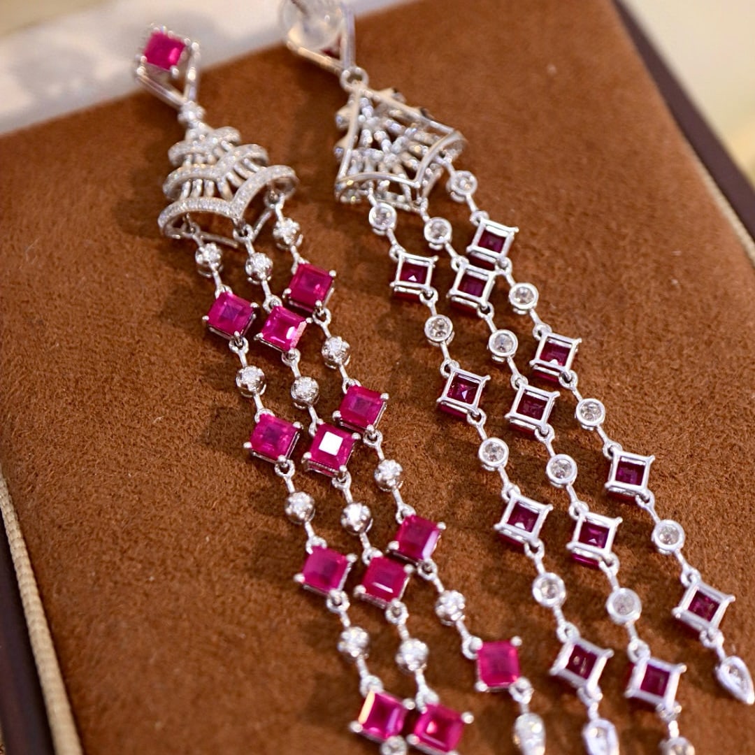 14k Gold 6.56 Ctw Natural Ruby & Diamond Earrings - 5