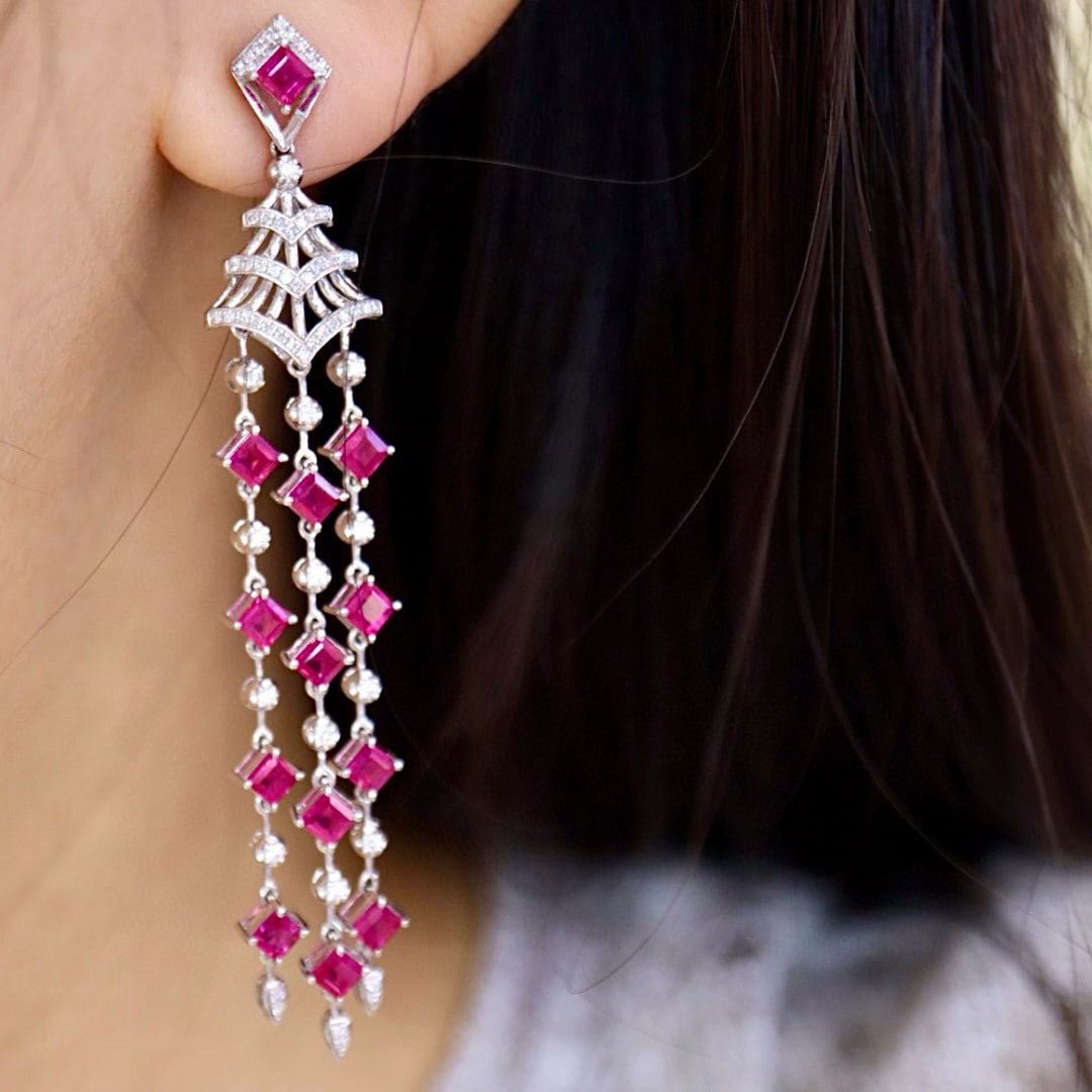 14k Gold 6.56 Ctw Natural Ruby & Diamond Earrings - 6