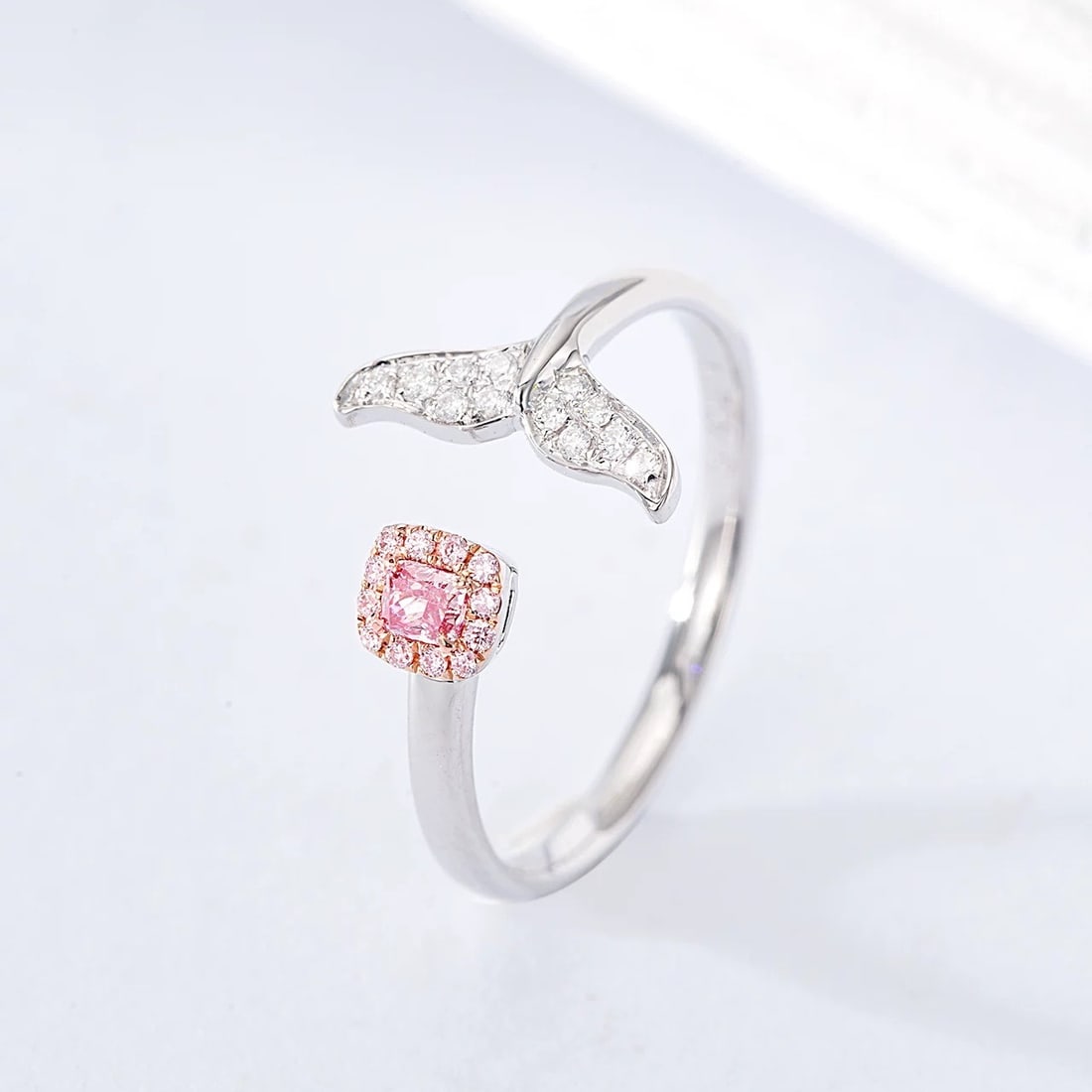 14k Gold 0.16 Ctw Natural Pink Diamond & Diamond Ring: Ref:230947132 // gold content:14k gold // ring size:7. 25us // // main gemstone:pink diamond // shape:cushion // carat weight:0. 07ct // color:pink // treatment:natural // // adjacent gemstone 2 :