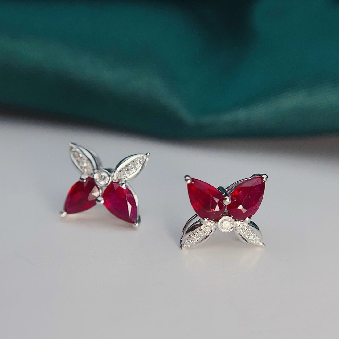 14k Gold 1.20 Ct Natural Ruby & Diamond Earrings - 2