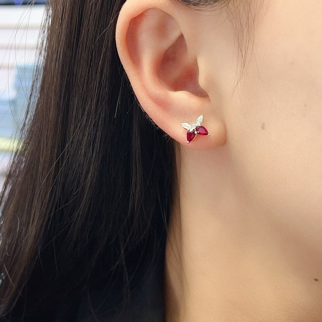 14k Gold 1.20 Ct Natural Ruby & Diamond Earrings - 6