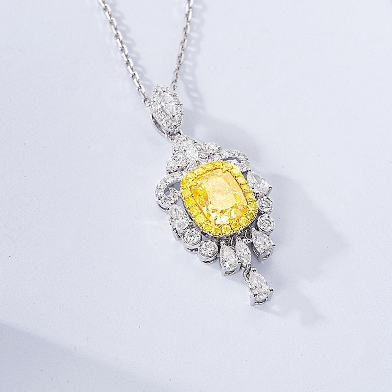 14k Gold 1.56 Ctw Natural Yellow Diamond & Diamond Pendant( Without Chain ) - 2