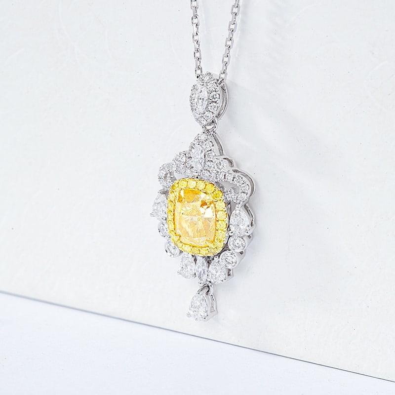 14k Gold 1.56 Ctw Natural Yellow Diamond & Diamond Pendant( Without Chain ) - 4