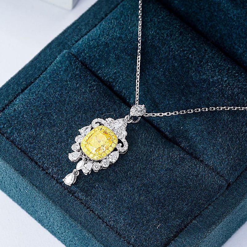 14k Gold 1.56 Ctw Natural Yellow Diamond & Diamond Pendant( Without Chain ) - 5