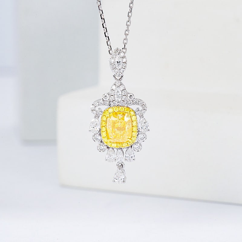 14k Gold 1.56 Ctw Natural Yellow Diamond & Diamond Pendant( Without Chain ) - 6