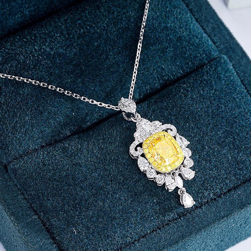 14k Gold 1.56 Ctw Natural Yellow Diamond & Diamond Pendant( Without Chain ) - 7