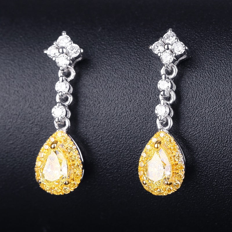 14k Gold 0.72 Ctw Natural Yellow Diamond & Diamond Earrings - 2