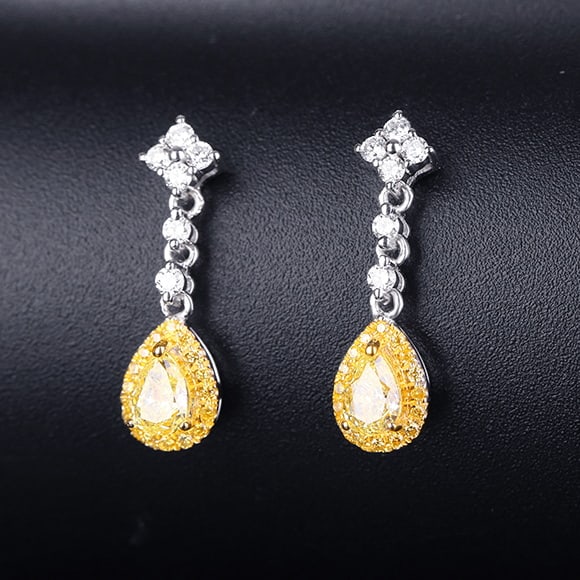 14k Gold 0.72 Ctw Natural Yellow Diamond & Diamond Earrings - 4