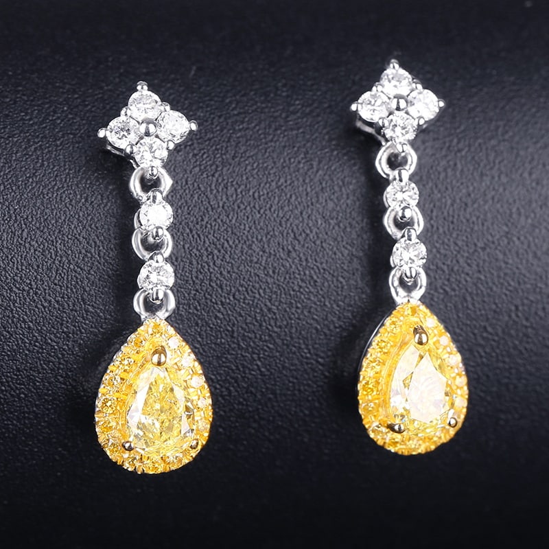 14k Gold 0.72 Ctw Natural Yellow Diamond & Diamond Earrings - 5