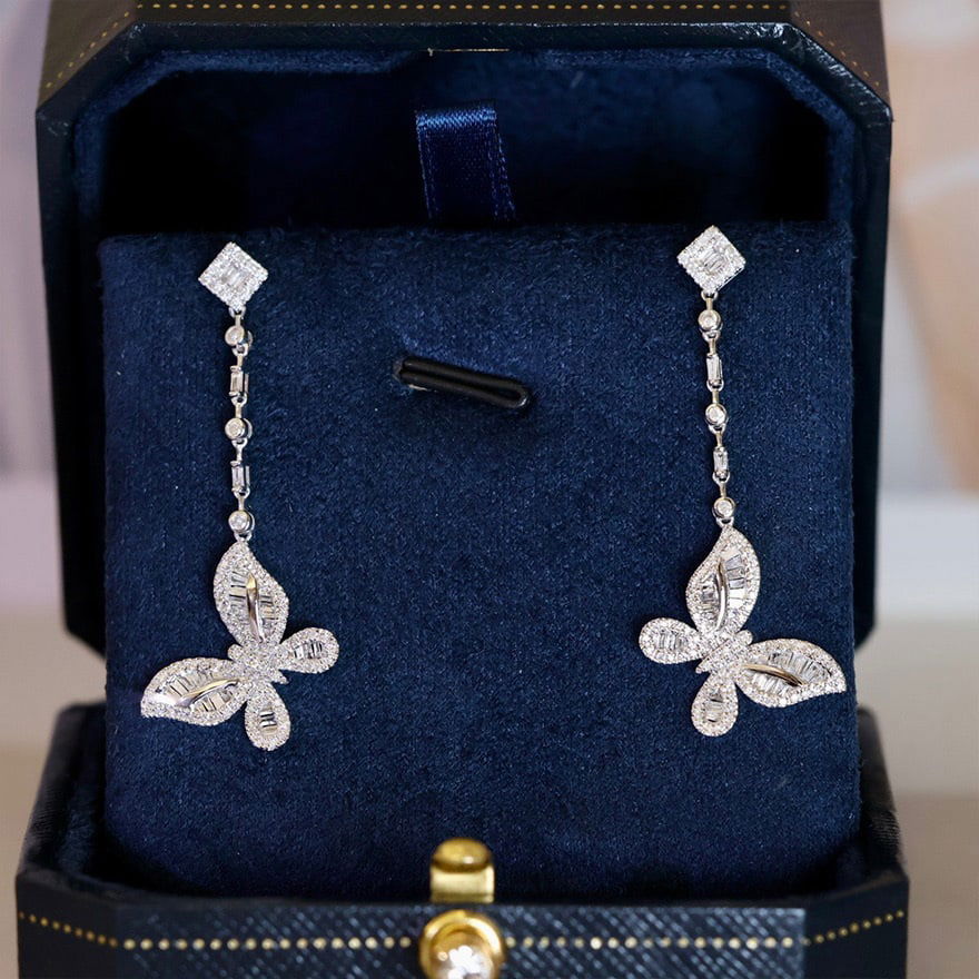 14k Gold 1 Ct Natural H Diamond & Butterfly Earrings - 3