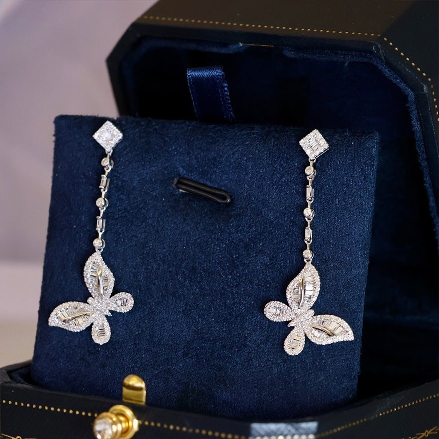 14k Gold 1 Ct Natural H Diamond & Butterfly Earrings - 4