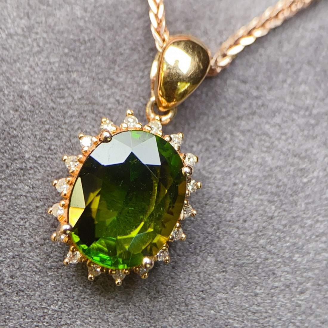 14k Gold 2.29 Ctw Natural Tourmaline & Diamond Pendant( Without Chain ) - 2