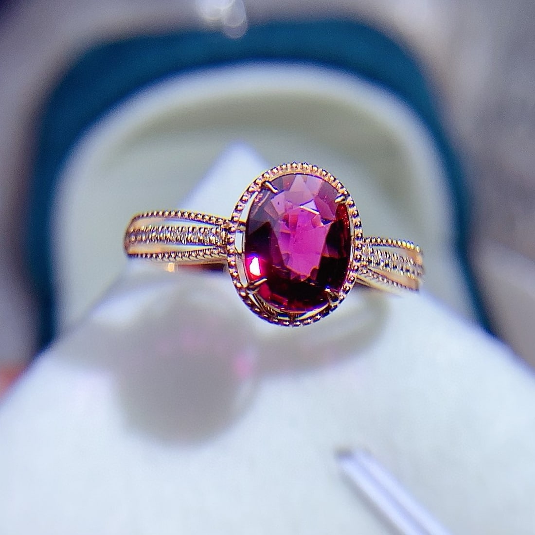 14k Gold 1.30 Ct Natural Tourmaline & Diamond Ring - 2