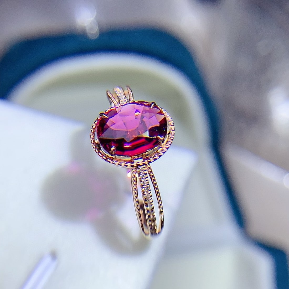 14k Gold 1.30 Ct Natural Tourmaline & Diamond Ring - 3