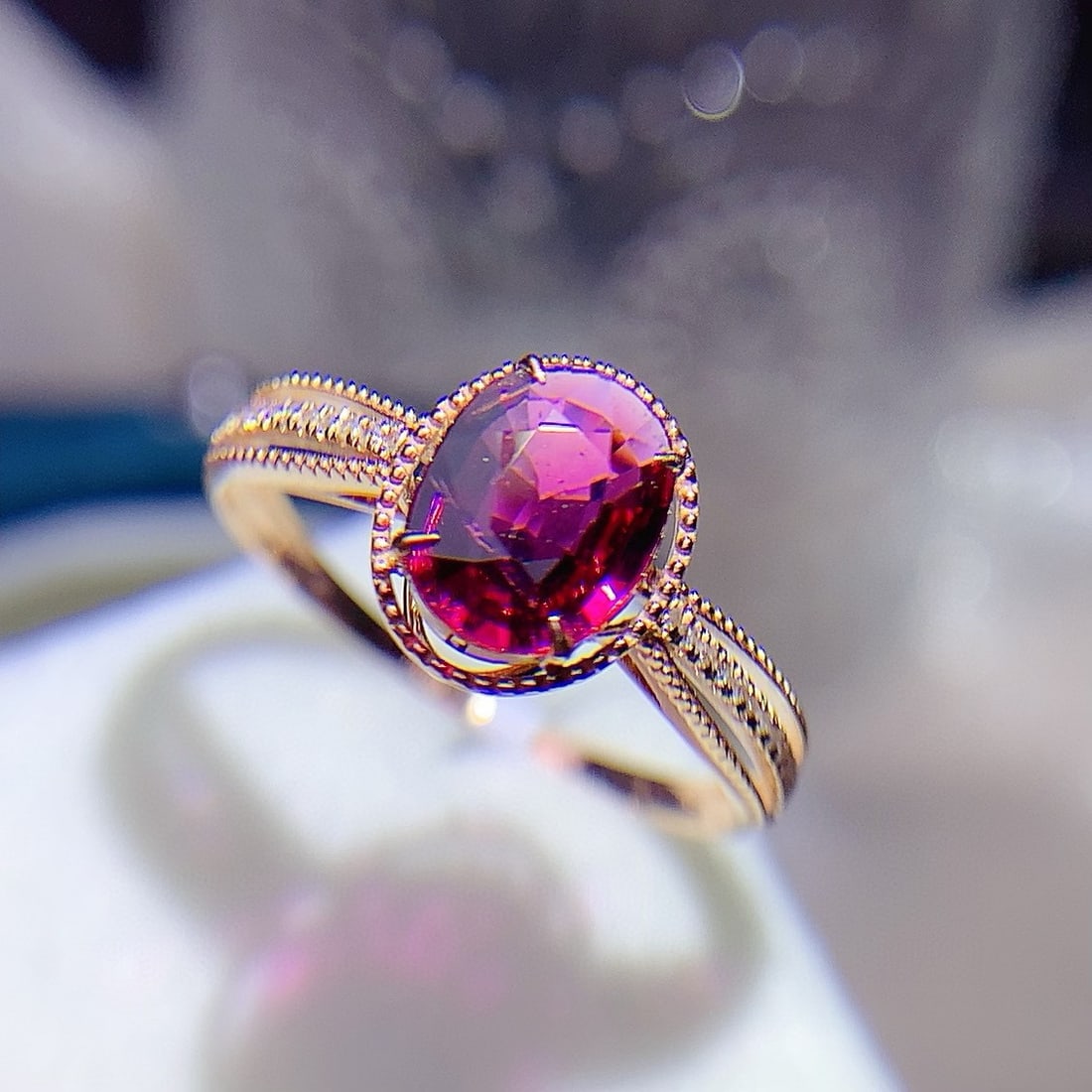 14k Gold 1.30 Ct Natural Tourmaline & Diamond Ring - 5