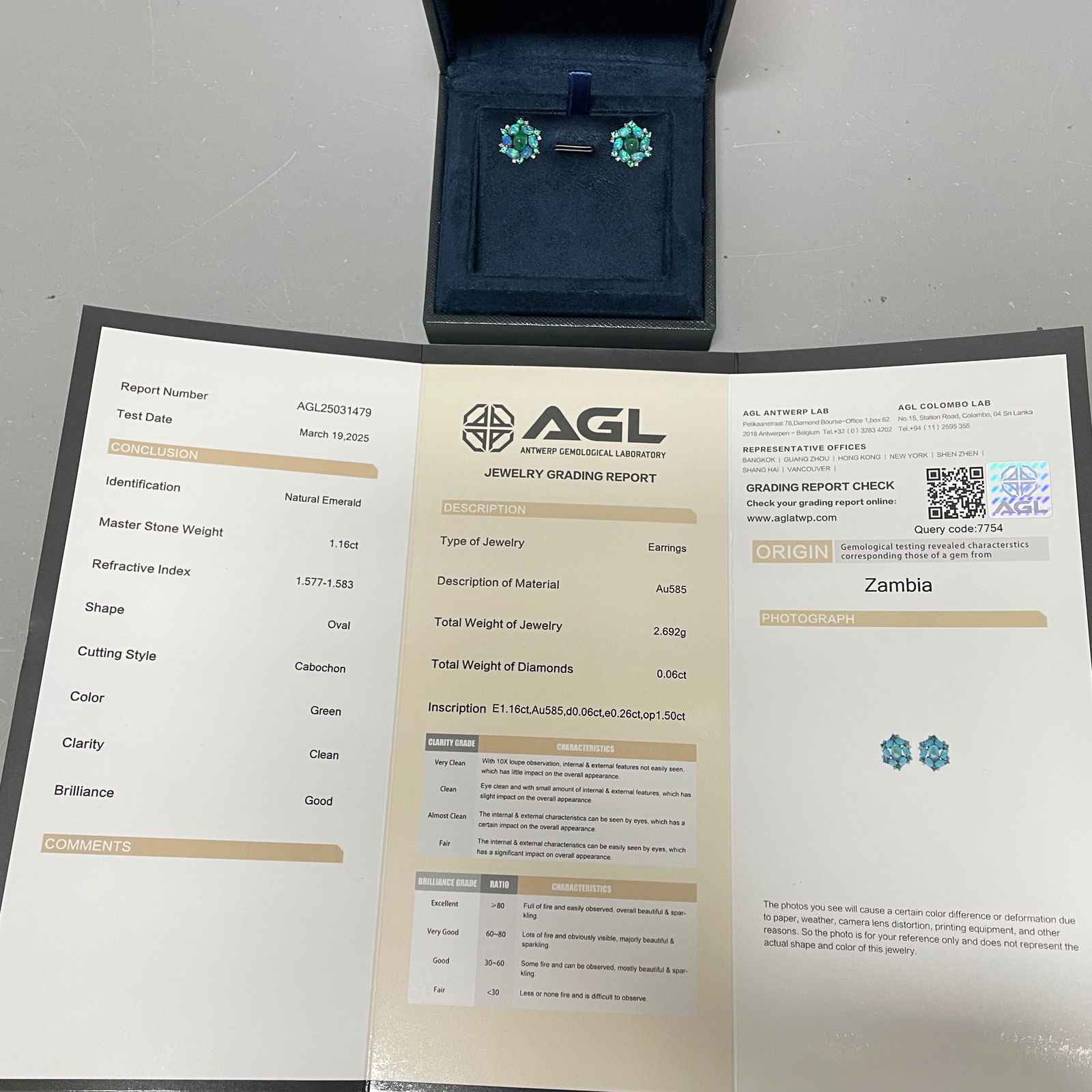 14k Gold 1 Ct Natural Emerald & Opal & Diamond & Emerald Earrings - 2