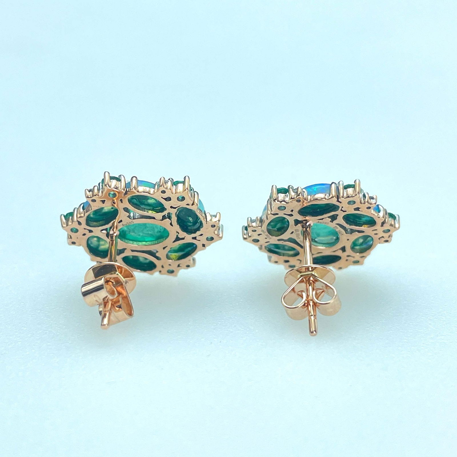 14k Gold 1 Ct Natural Emerald & Opal & Diamond & Emerald Earrings - 6