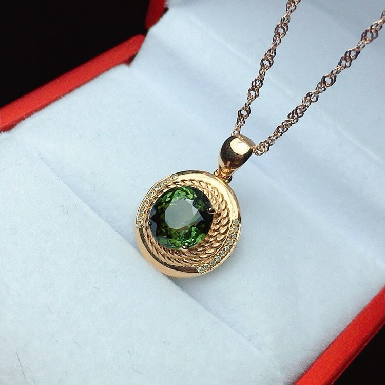 14k Gold 2.56 Ctw Natural Tourmaline & Diamond Pendant( Without Chain ) - 2