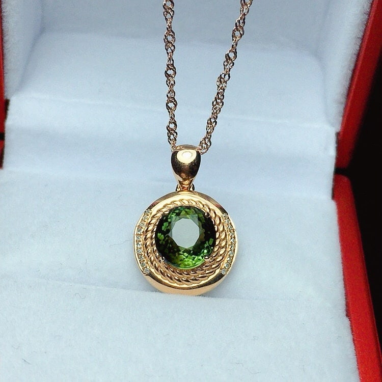 14k Gold 2.56 Ctw Natural Tourmaline & Diamond Pendant( Without Chain ) - 3