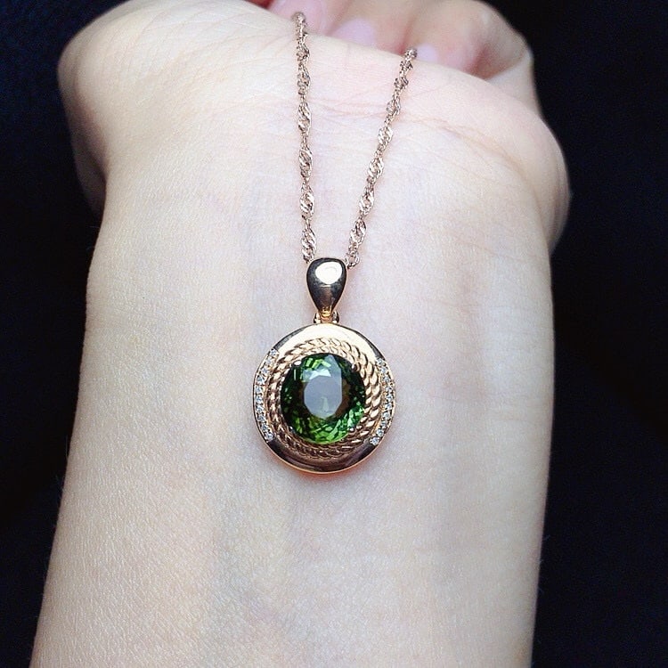 14k Gold 2.56 Ctw Natural Tourmaline & Diamond Pendant( Without Chain ) - 5