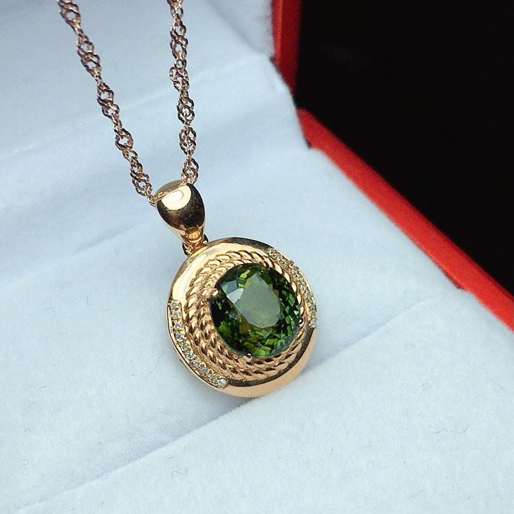 14k Gold 2.56 Ctw Natural Tourmaline & Diamond Pendant( Without Chain ) - 6